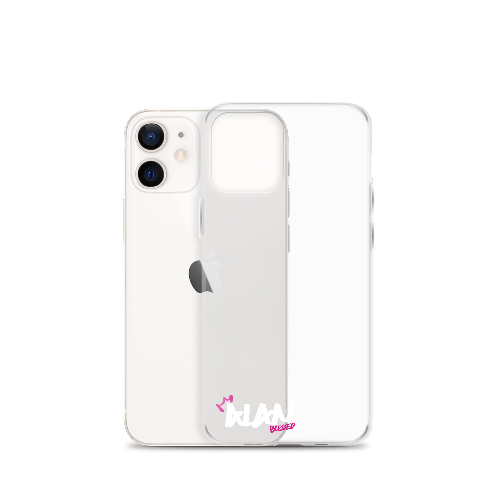 Clear iPhone Case White Text - Alan Blessed