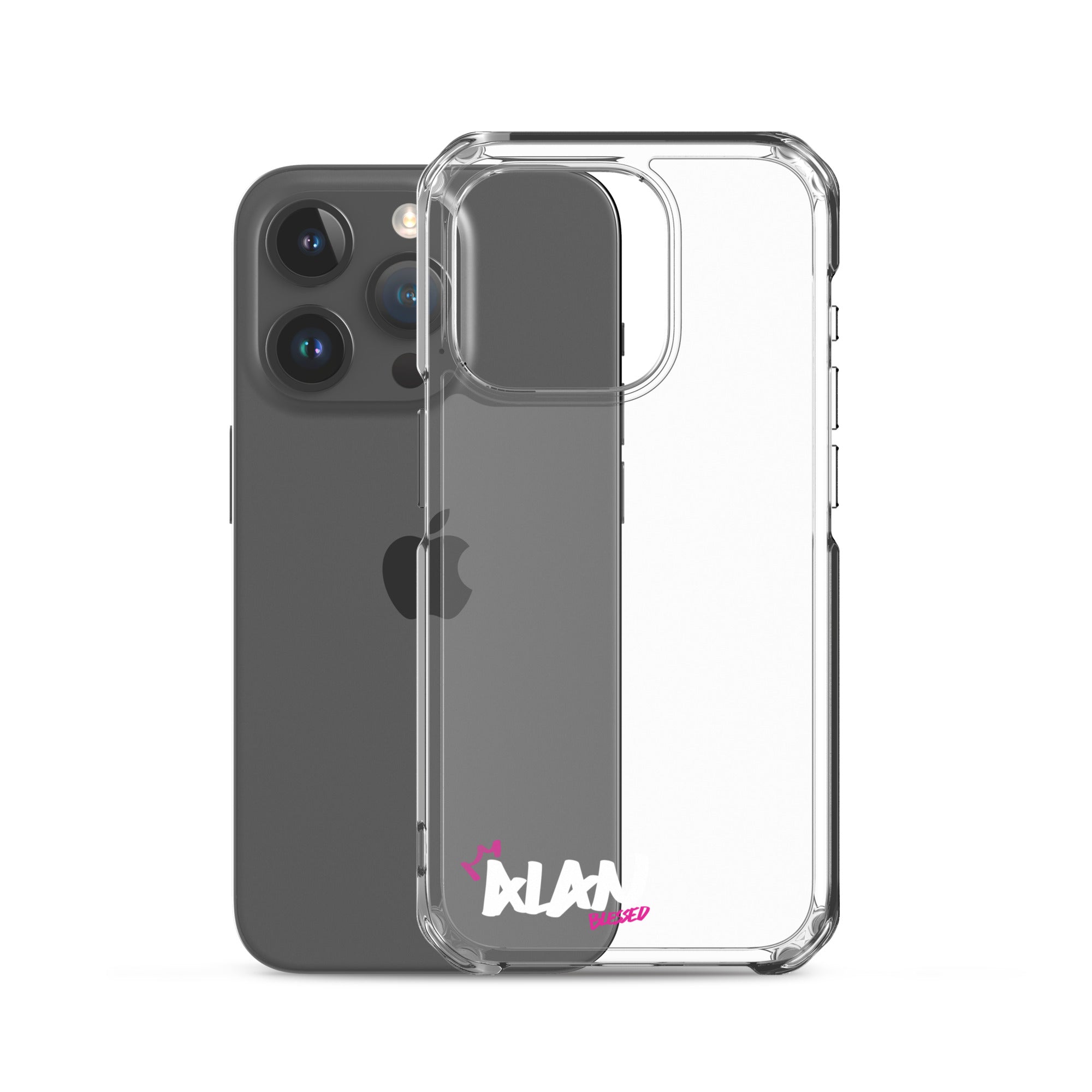 Clear iPhone Case White Text - Alan Blessed