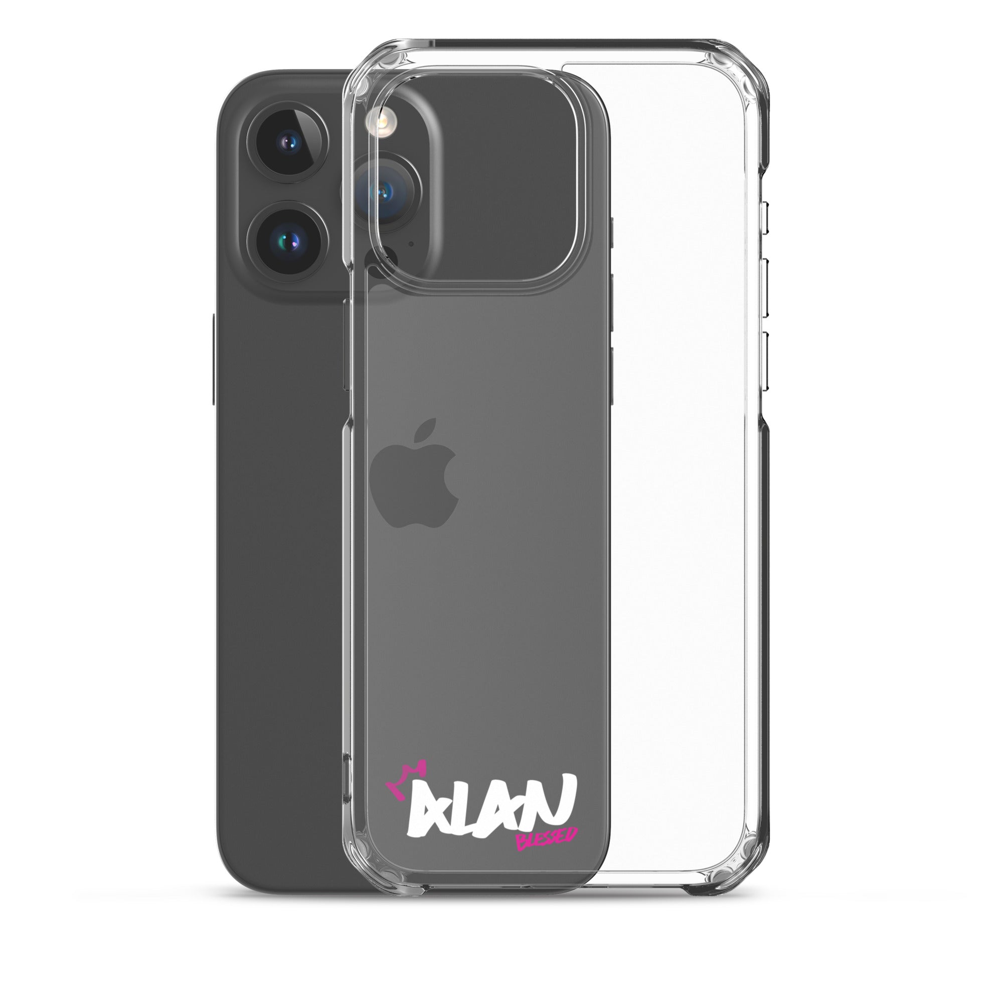 Clear iPhone Case White Text - Alan Blessed