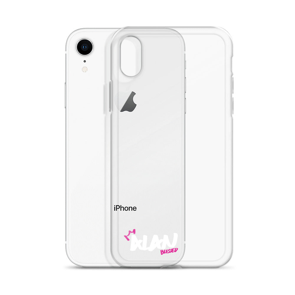 Clear iPhone Case White Text - Alan Blessed